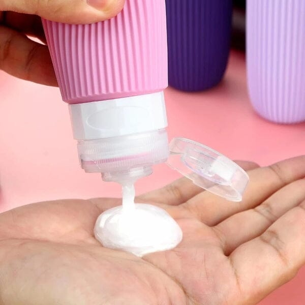 Kit 4 Frascos de Silicone Para Viagem | Anti-Vazamento